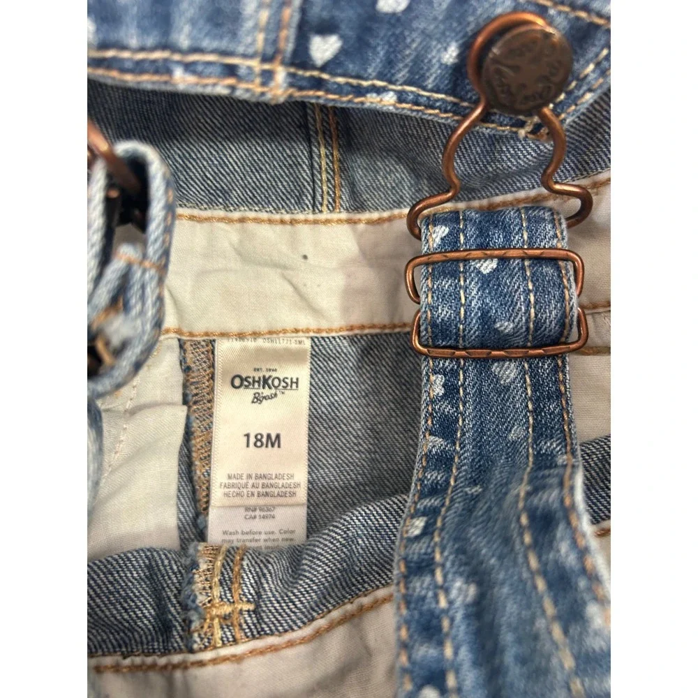 OshKosh B'gosh Overalls 18M Blue Heart Print Denim Bib Kids